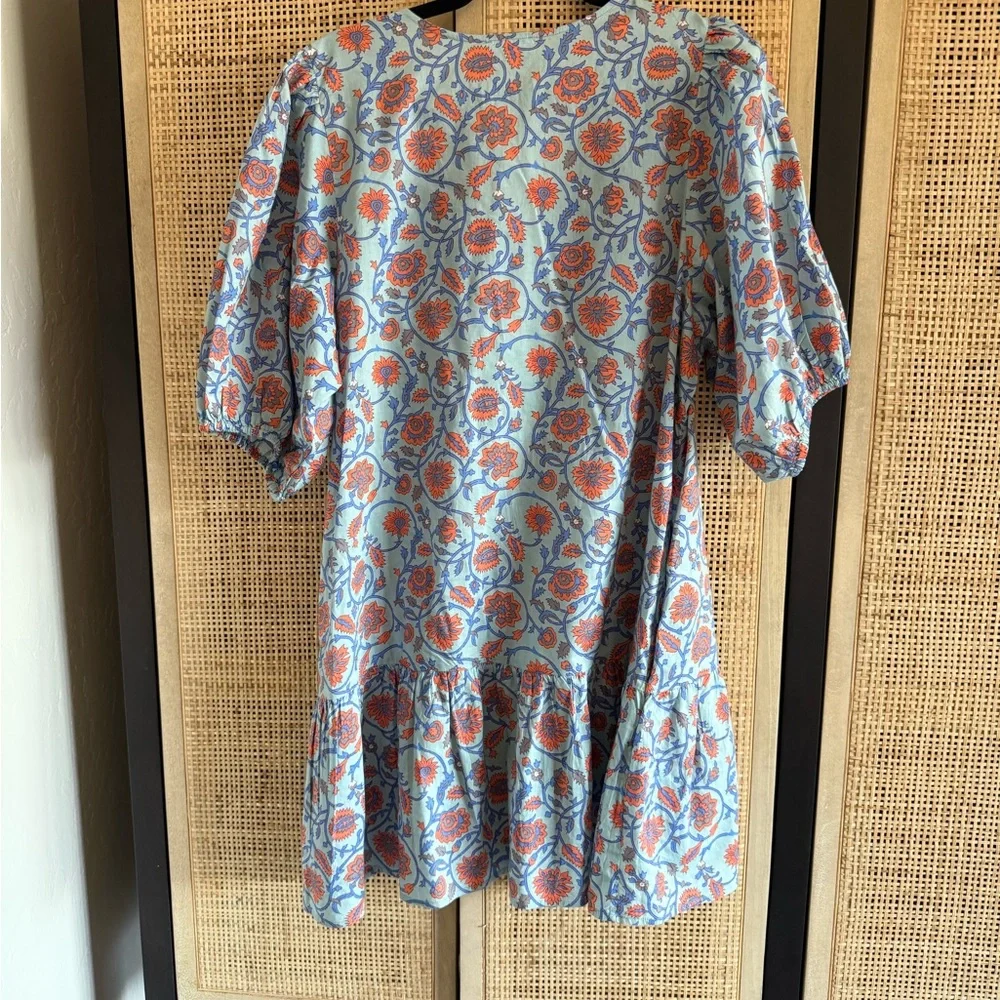 Sundry Blue Puff Sleeve Tunic with Ruffled Tiers - Picture 2 of 9